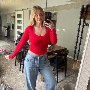 All in Motion Red Fitted Crop Blouse